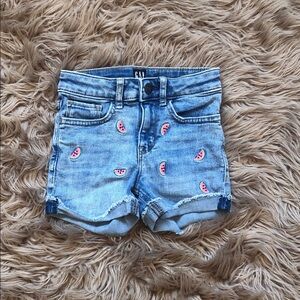 GAP Kids Blue Denim Shorts with Pink Watermelon Patches